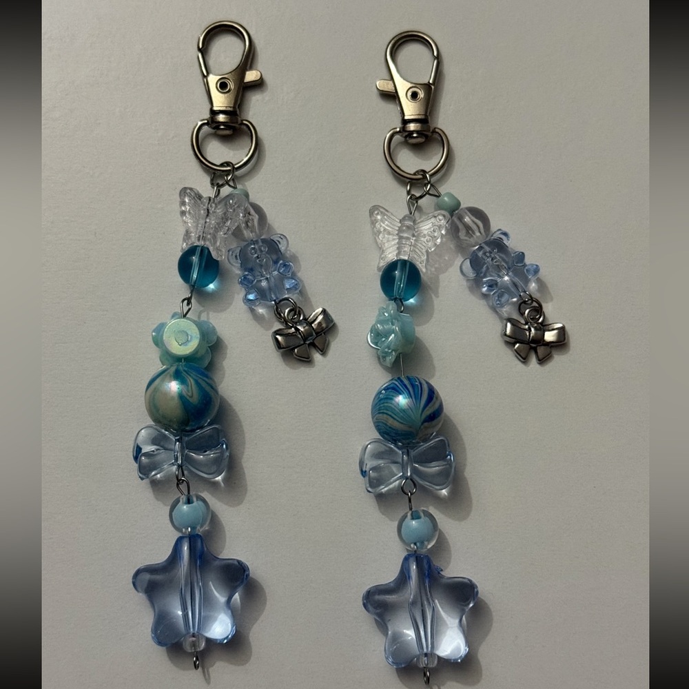 Blue Beaded Keychain Set